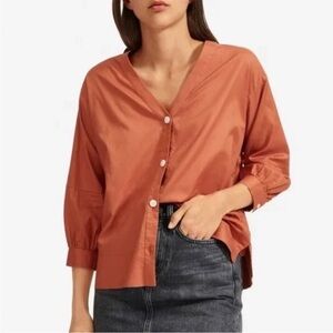 Everlane Silky Cotton Lantern Top inTerracotta Orange NWT Size 2